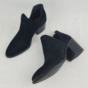 Vince Camuto Petran black leather studs block heel ankle bootie